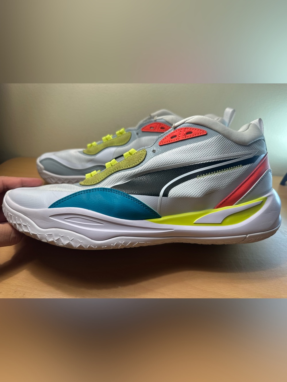 Puma Playmaker Pro White Fiery Coral Lime Men’s Shoes Size 13 - Picture 7 of 12